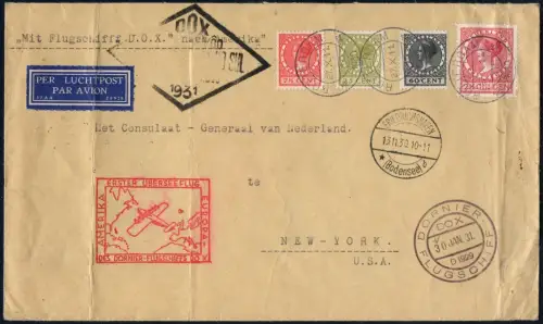 DO-X 1931 Niederlande Brief MiF Rio New York Konsulat Harms 14 c DOX / 1024