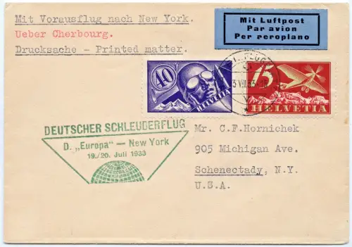 Katapult 1933 Schweiz Brief Assen Basel Schnectady USA Catapult H 129 a / 1436