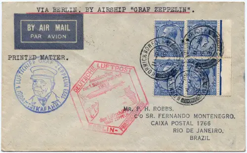 Zeppelin 1933 Großbritannien 1. SAF Anschlussflug Brasilien Si 202 Ba / 2497