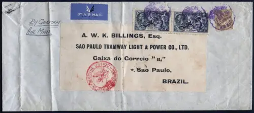 Katapult 1936 GB Brief MiF Seahorse 21/- London Brasilien Catapult H 466 / 1075