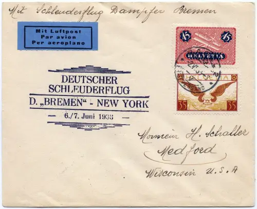 Katapult 1933 Schweiz Brief Basel Medford USA Catapult H 119 a / 1435