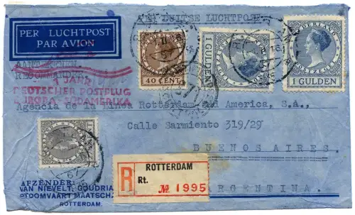 Katapult 1935 Niederlande Reko-Brief 1 Jahr dt. Postflug Catapult H 356 / 1223