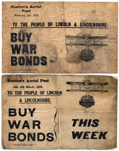 Great Britain 1918 Lincoln Air Drop Flyers Buy War Bonds WWI Flugblätter / 1212