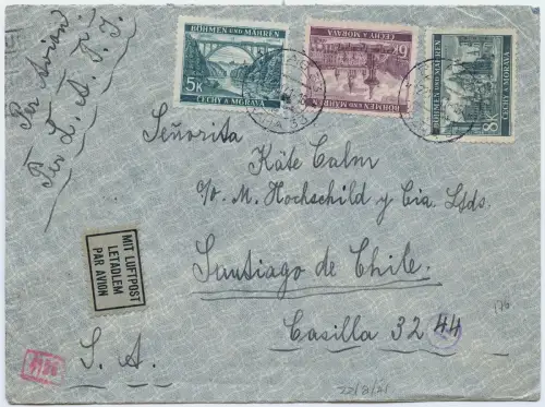 LATI 1941 Böhmen & Mähren Flugpostbrief Prag Santiago de Chile Zensur / 1517