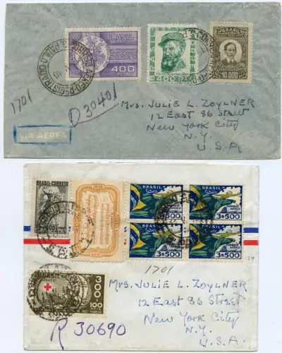 Brasilien 1940 Reko-Briefe (2) aus Sao Paulo nach New York USA / 1518