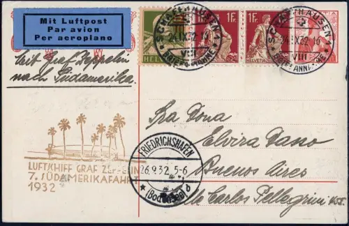 Zeppelin 1932 Schweiz 7. SAF Schaffhausen Argentinien Postkarte Si 183 / 2352