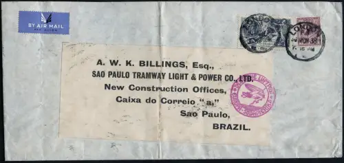 Katapult 1938 GB Brief MiF Seahorse 10/6 London Brasilien Catapult H 633 / 1078