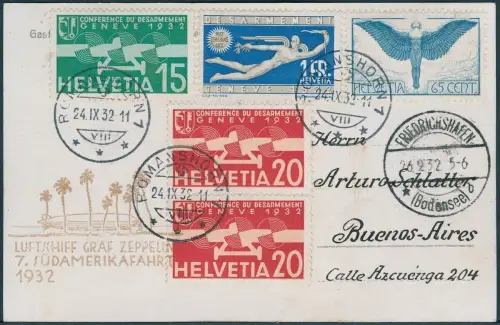 Zeppelin 1932 Schweiz 7. SAF AK Romanshorn Buenos Aires Argentinien Si 183/ 2134