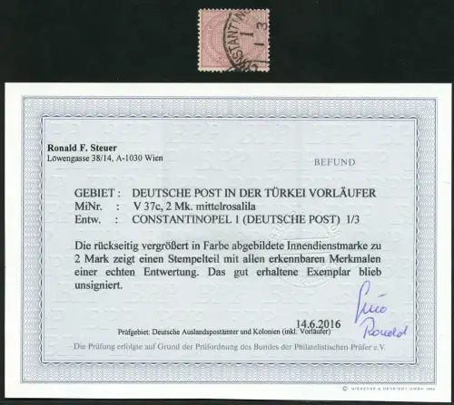 DP Türkei Innendienst V 37c ° Constantinopel Foto-Befund Steuer BPP / 3