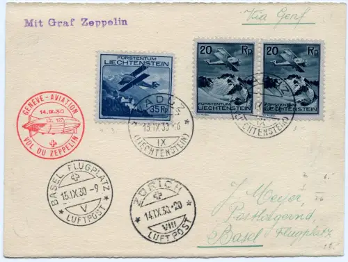 Zeppelin 1930 Liechtenstein Schweizfahrt Vaduz Genf Zürich Basel PK Si 86 / 2492