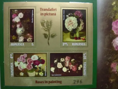Rumänien Romania 2013 Rosen Roses Gemälde Art Paintings Block im Folder nur 350