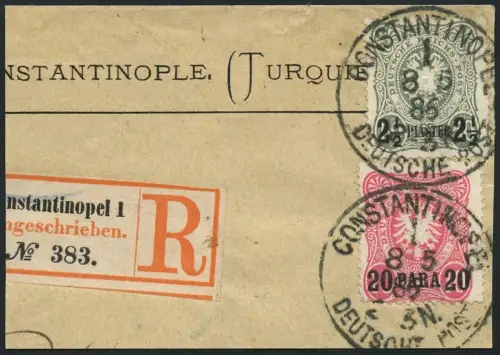 DP Türkei 1886 Michel 2a + 5b Briefstück ° Constantinopel Geprüft Willmann / 46