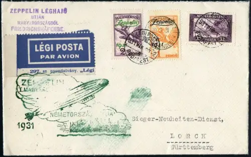 Zeppelin Ungarn 1931 Ungarnfahrt Rückfahrt beide Marken Lorch Si 103 c / 1277