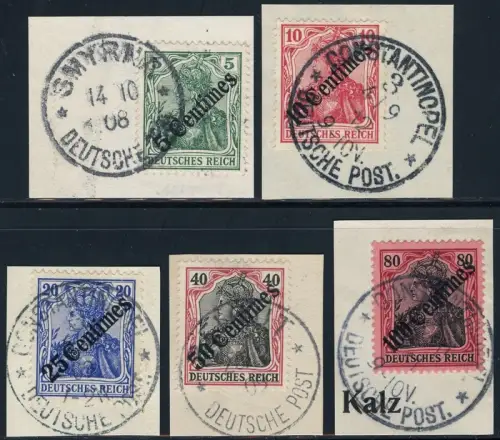 DP Türkei 1908 Michel 48-51 Briefstücke Luxus Beirut Smyrna teils geprüft / 63