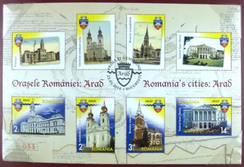 Rumänien Romania 2014 Stadt Arad Kirche Church Block plus FDC im Folder nur 325
