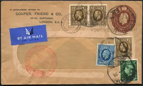 Katapult Grossbritannien 1938 Ganzsache mit ZuF London Buenos Aires Catapult/472