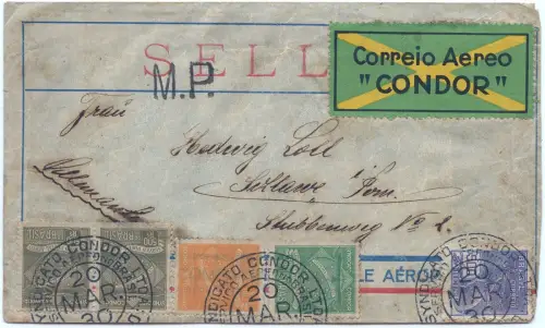Condor 1930 Brasilien Brief MiF 3500 R Rio de Janeiro Berlin Schlawe / 1524