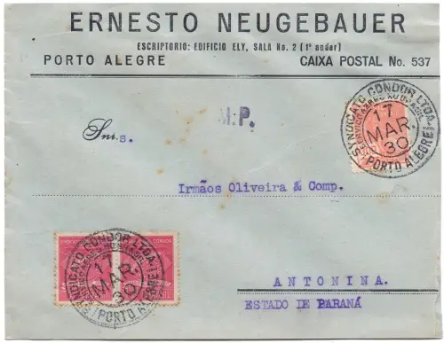 Condor 1930 Brasilien Brief MiF 2300 R Porto Alegre Antonina / 1525