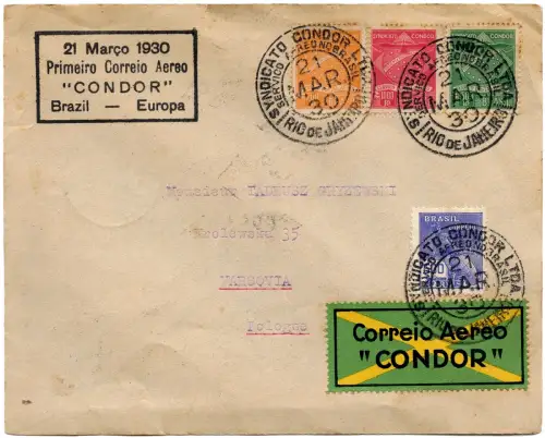 Condor 1930 Brasilien First Flight Erstflug Rio de Janeiro Warschau Polen / 1530