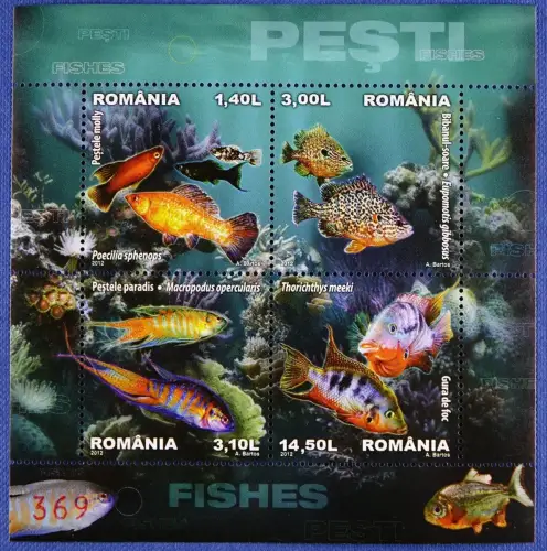 Rumänien Romania 2012 Fische Meerestiere Fishes Poissons Block 532 MNH A: 500