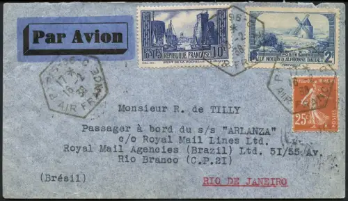 Katapult Frankreich 1938 Brief 12,25 Fr Paris Rio Branco Brasilien Catapult/ 473