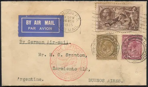 Katapult Grossbritannien 1935 Brief London Berlin Buenos Aires Catapult / 383