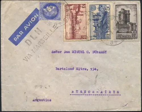 Katapult Frankreich 1939 Brief 20,25 Fr Paris Rio Buenos Aires Catapult / 502