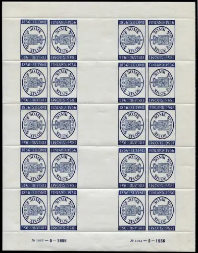 Finnland Finland 1956 100 Jahre Briefmarken FINLANDIA Kpl. Bogen 457 Postfrisch