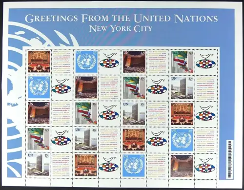 UNO New York 2003 Grußmarken Bogen Flaggen Gebäude Architektur 941-945 I MNH