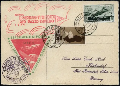 Italien Italy 1934 Raketenpost Triest Thälendorf 5 Lire-Vignette Razzo / 874