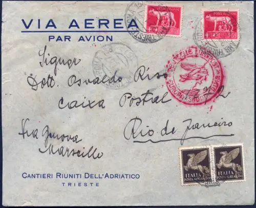 Katapult 1937 Italien Brief Triest Rom Marseille Rio de Janeiro Catapult 511/925