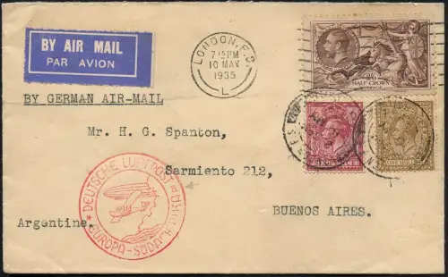 Katapult Grossbritannien 1935 Brief London Berlin Buenos Aires Catapult / 385