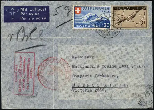 Katapult 1936 Schweiz Zürich Manaus Brasilien Brief MiF Catapult 441 / 931