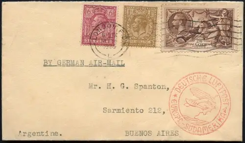 Katapult 1935 GB Brief MiF Seahorse London Berlin Buenos Aires 400 Catapult/ 386