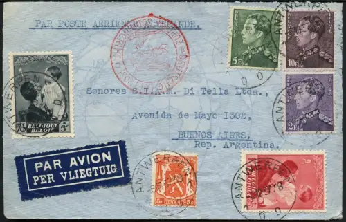 Katapult Belgien 1937 Brief 18,75 bfr Antwerpen Buenos Aires Catapult / 463
