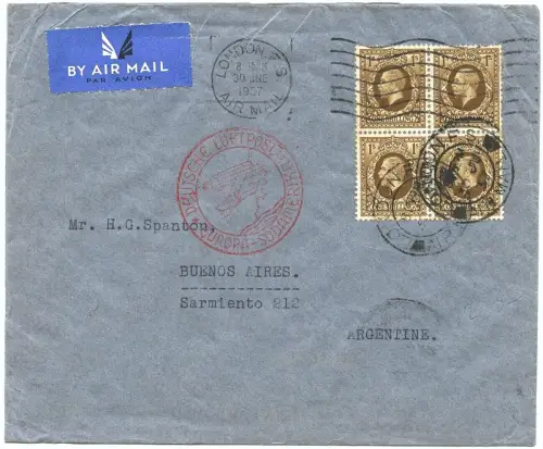 Katapult Grossbritannien 1937 Brief London Frankfurt Buenos Aires Catpult / 449