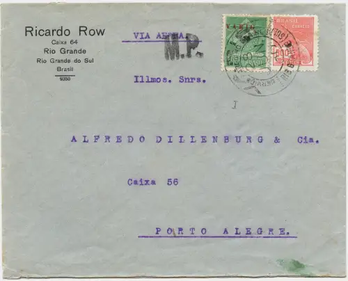 VARIG 1930 Brasilien Brief mit V 1 12,5mm MiF Rio Grande Porto Alegre / 1541