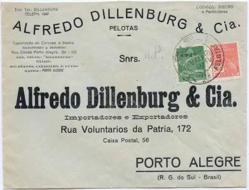 VARIG 1929 Brasilien Firmen-Brief MiF V 1 III 13,5 mm Pelotas Porto Alegre/ 1543