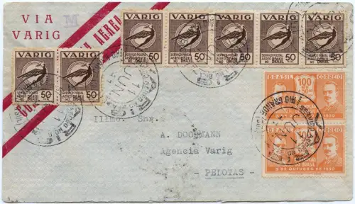 VARIG 1931 Brasilien Brief mit V 14 x7 MiF Rio Grande Pelota / 1544