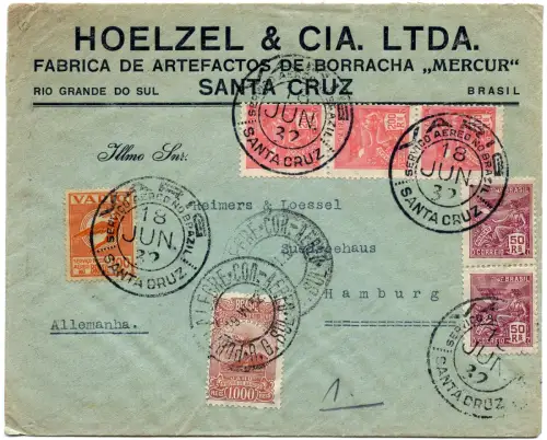 VARIG 1932 Brasilien Firmenbrief MiF Santa Cruz Porto Alegre Hamburg / 1549