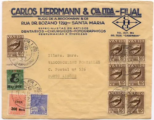 VARIG 1932 Brasilien Firmenbrief MiF V 25 + V 14 Santa Maria Porto Alegre / 1550