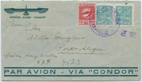 VARIG 1932 Brasilien Condor-Brief MiF Bage nach Porto Alegre / 1551