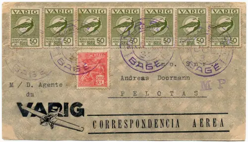 VARIG 1932 Brasilien Vordruck-Brief MiF V 26 Bage nach Pelotas / 1553
