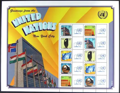 UNO New York 2009 Grußmarken Bogen Flaggen Gebäude Skulptur 1154-1158 A MNH