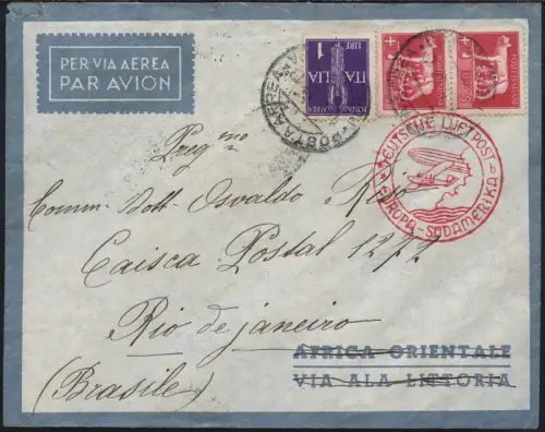 Katapult 1937 Italien Brief 11 L Rom Rio de Janeiro Brasilien Catapult 551 / 984