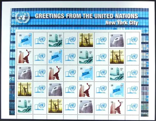 UNO New York 2009 Grußmarken Bogen Flaggen Gebäude Skulptur 1149-1153 A MNH