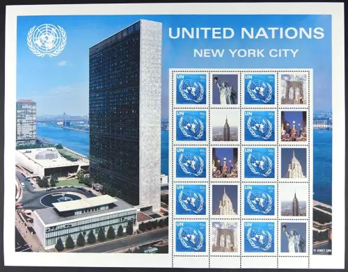 UNO New York 2007 Grußmarken Bogen Emblem New York Architektur 1062 MNH