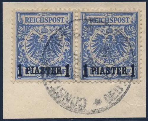 DP Türkei 1889 Michel 8a Paar Briefstück ° Constantinopel Jäschke-L BPP / 50