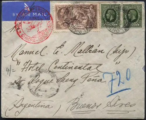 Katapult Grossbritannien 1937 Brief London Frankfurt Buenos Aires Catapult / 454