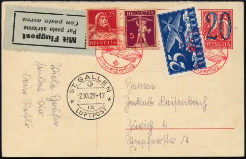 Zeppelin 1929 Schweiz Zürich Dübendorf Ganzsache St. Gallen Si 46 / 2511